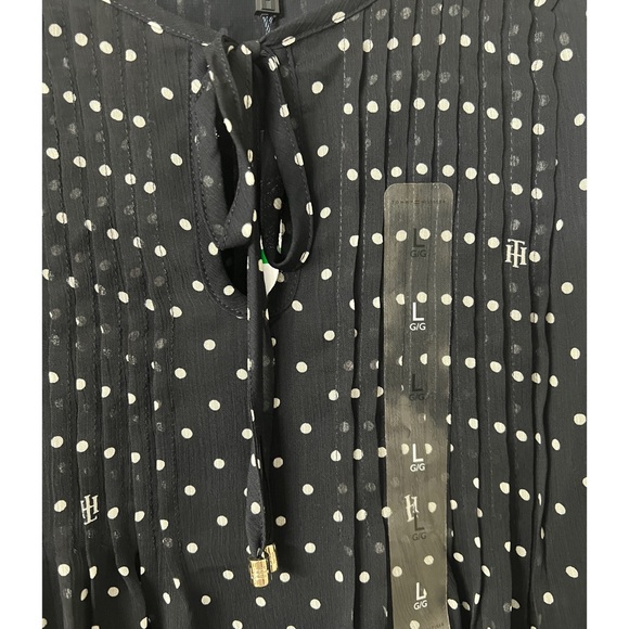 Tommy Hilfiger Dot Keyhole Blouse in Navy Size Large - Picture 5 of 8